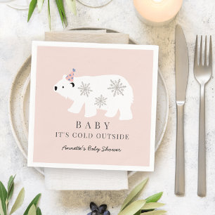 Polar Bear Baby It's Cold Outside Pink Baby Shower Serviette