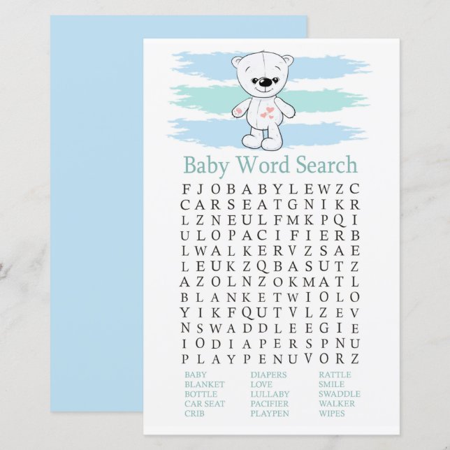 Polar bear Baby Shooter Word Search Game (Vorne/Hinten)