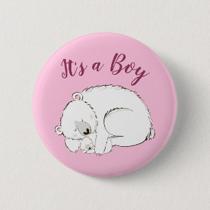 Polar Bear Baby Shower Pink Es ist ein Junge Button