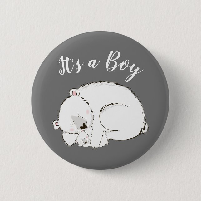 Polar Bear Baby Shower Winter Gray Gender Neutral Button (Vorderseite)