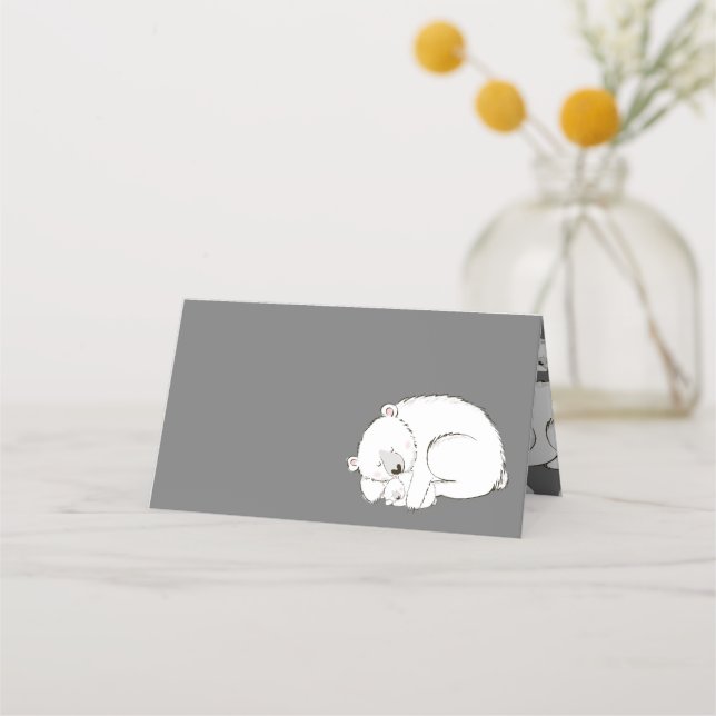Polar Bear Baby Shower Winter Gray Gender Neutral Platzkarte (Vorderseite)
