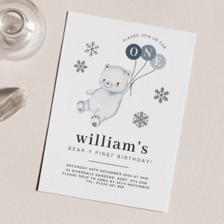 Polar Bear Balloons 1. Geburtstagseinladung Einladung