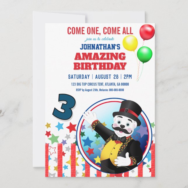 Polar Bear Big Top Circus Einladung (Vorderseite)