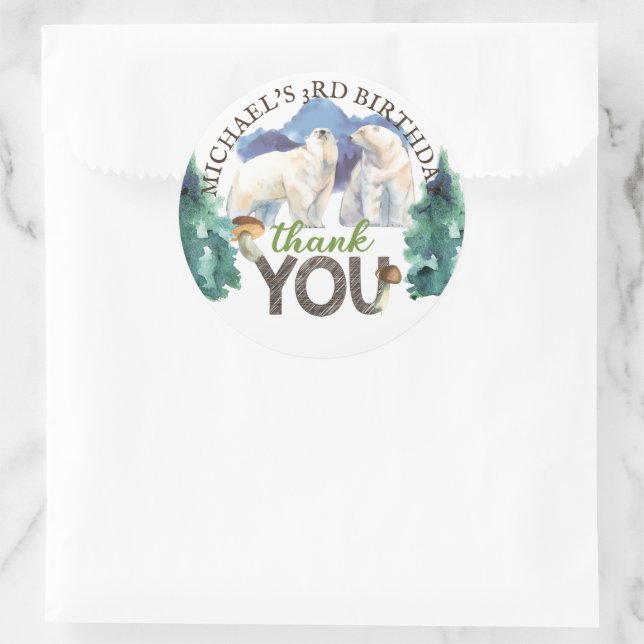 Polar Bear Birthday Personalisiert Vielen Dank Runder Aufkleber (Tasche)