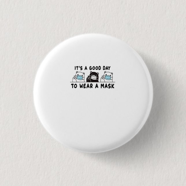 Polar Bear Black Bear Wearing Face Mask Cute Funny Button (Vorderseite)