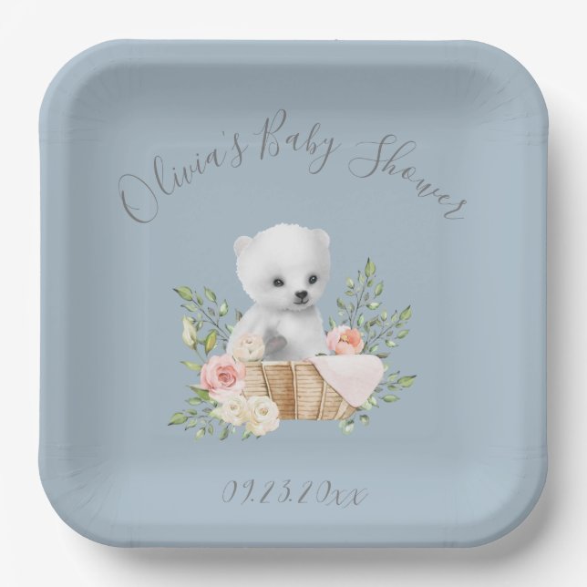 Polar Bear Blue Baby Duschpapier Teller (Vorderseite)