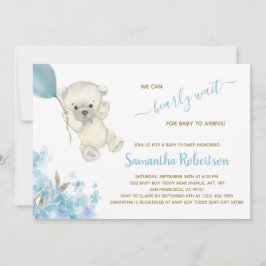 Polar Bear Blue Balloon Wassercolor Babydusche Einladung