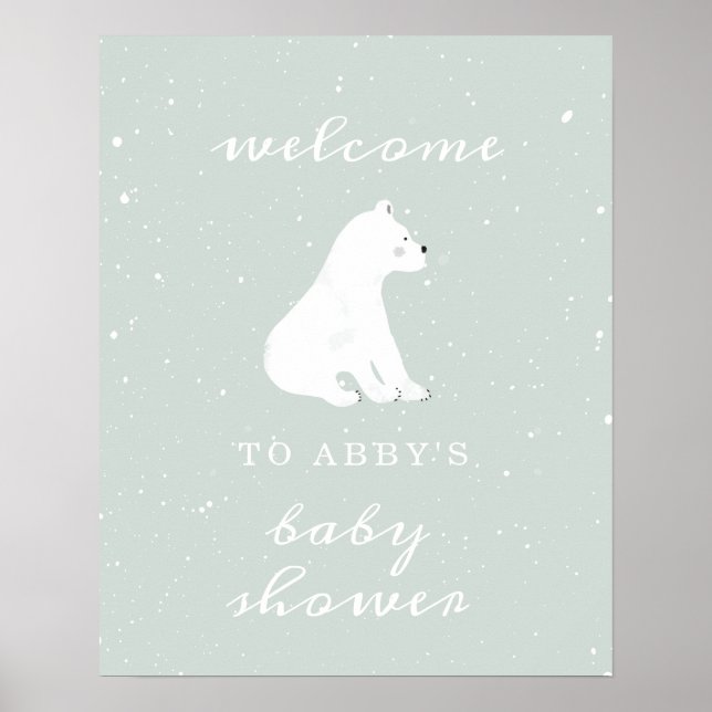 Polar Bear Blue Snow Babydusche Begrüßungspulver Poster (Vorne)