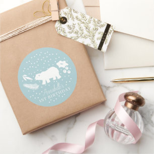 Polar Bear Blue Winter Geburtstag Runder Aufkleber