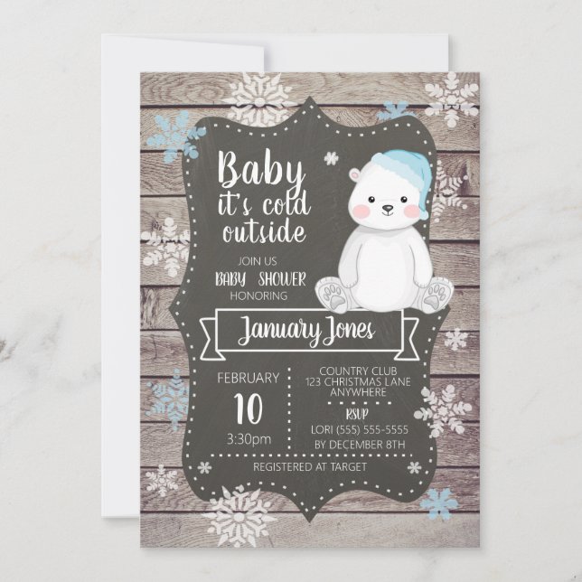Polar Bear Boy Baby Shower Einladung I Blue (Vorderseite)
