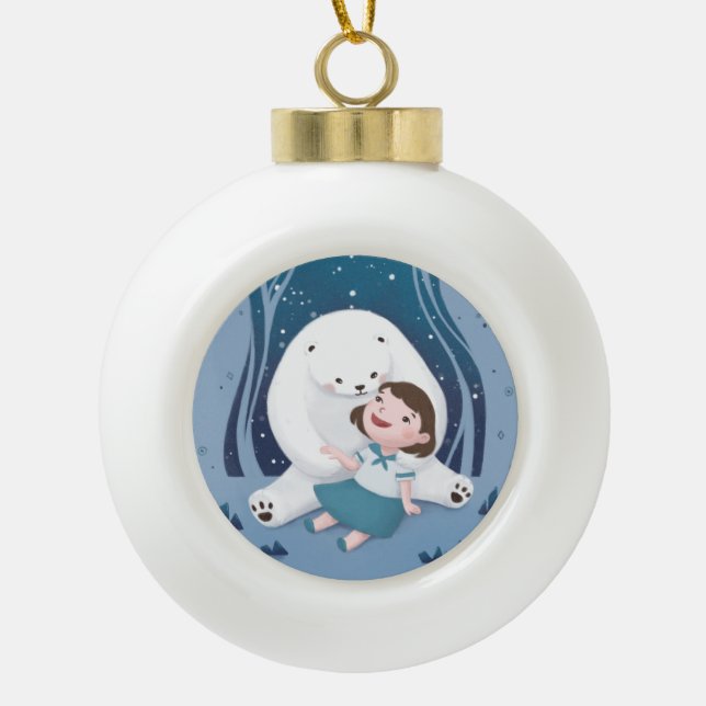 Polar Bear & Child Illustration Keramik Kugel-Ornament (Vorderseite)