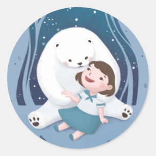 Polar Bear & Child Illustration Runder Aufkleber