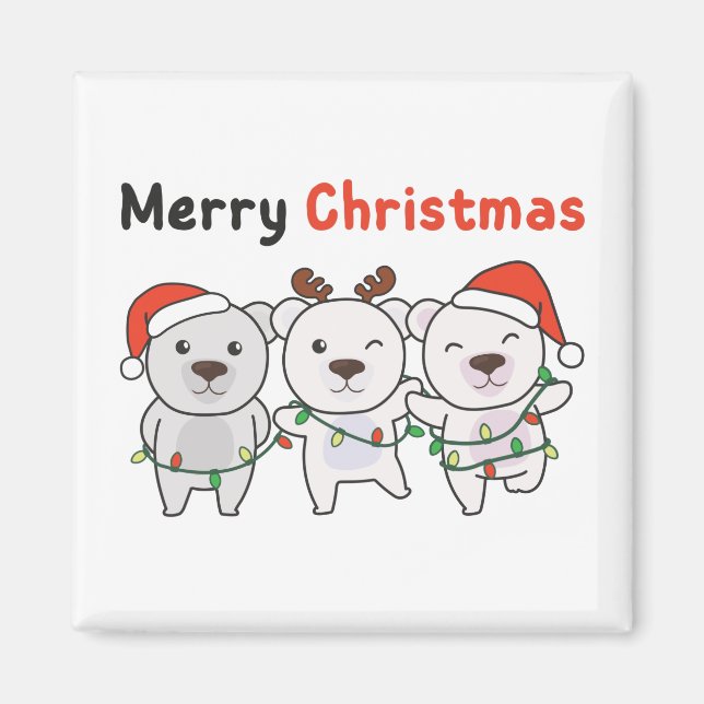 Polar Bear Christmas Animals Polar Bears Merry Magnet (Vorne)