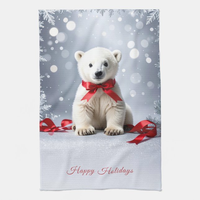 Polar Bear Christmas Holiday Kitchen Towel Geschirrtuch (Vertikal)