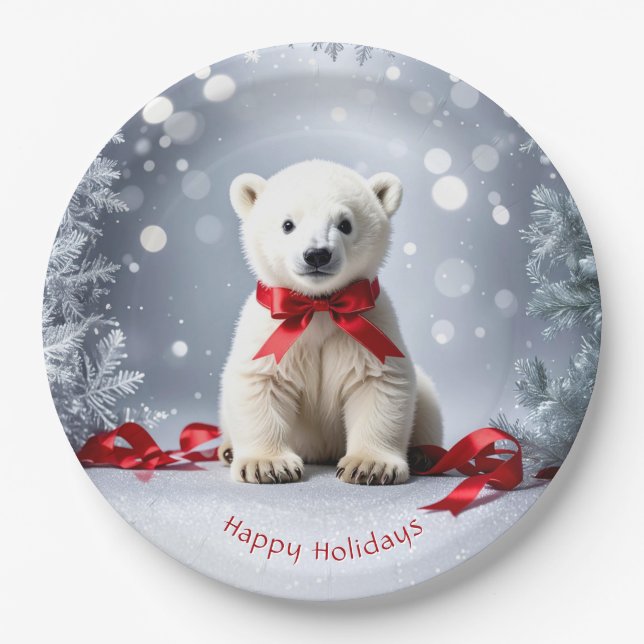 Polar Bear Christmas Holiday Paper Plate Pappteller (Vorderseite)