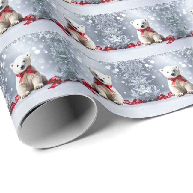 Polar Bear Christmas Holiday Wrapping Paper Geschenkpapier (Rolleneckpunkt)