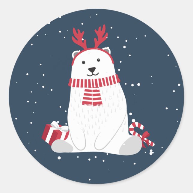 Polar Bear Christmas ID851 Classic Round Sticker (Vorderseite)