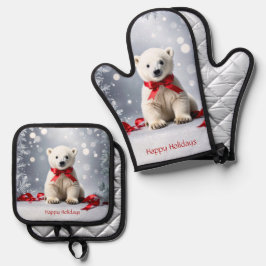 Polar Bear Christmas Ofenhandschuh & Topflappen-Set
