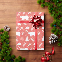 Polar Bear Christmas Red Pine Wrapping Paper