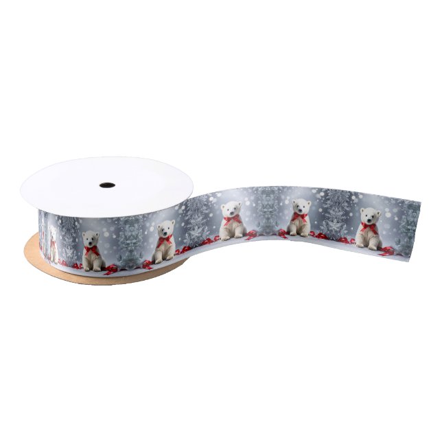 Polar Bear Christmas Satin Ribbon Satinband (Spule)