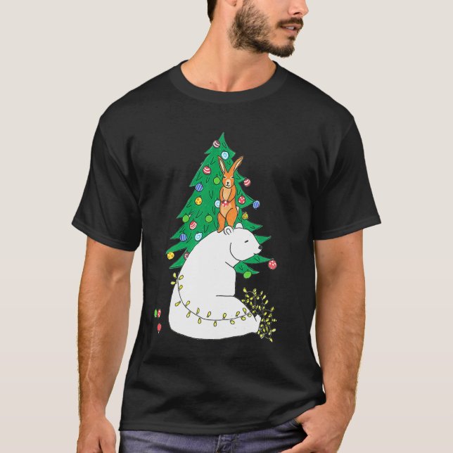 Polar Bear Christmas Tree Cute Happy Animals Fun T-Shirt (Vorderseite)