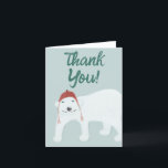 Polar Bear Christmas Winter Dankeskarte<br><div class="desc">Dankeschön mit dieser gefalteten Karte,  die in den Winterhütten des Stricks Bilder von Arktischen Tieren zeigt. Die Vorderseite zeigt einen Eisbären mit einer Darstellung eines Rentiers im Inneren. Die Meldung "Danke!" auf der Vorderseite kann mit Ihrem eigenen Text angepasst werden. Diese Karten sind innen leer.</div>