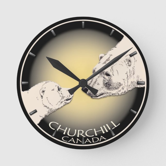 Polar Bear Clock Churchill Kanada Bear Wall Clock Runde Wanduhr (Vorderseite)