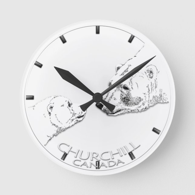 Polar Bear Clock Churchill Kanada Bear Wall Clock Runde Wanduhr (Vorderseite)