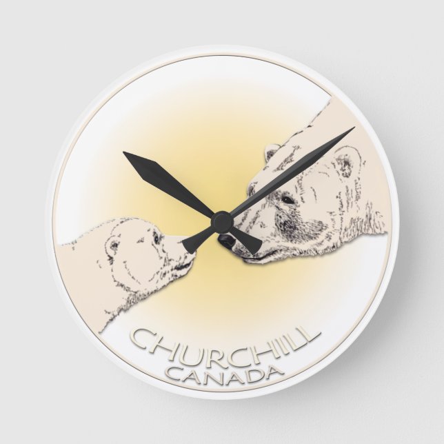 Polar Bear Clock Churchill Kanada Bear Wall Clock Runde Wanduhr (Vorderseite)