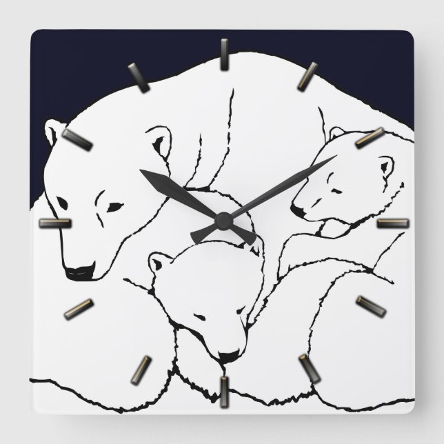 Polar Bear Clock Coole Cubs Bärenhalle Quadratische Wanduhr (Vorderseite)