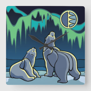 Polar Bear Clock Cooler, einheimischer Bär Kunstma Quadratische Wanduhr