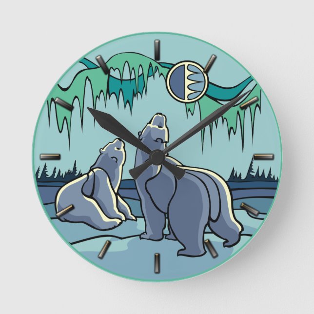 Polar Bear Clock Cooler, einheimischer Bär Kunstma Runde Wanduhr (Vorderseite)