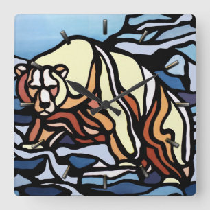 Polar Bear Clock Cooler Tribal Bären Kunstmauer Quadratische Wanduhr