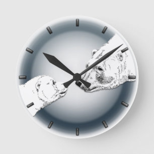 Polar Bear Clock Mother & Cub Bären Art Clock Runde Wanduhr