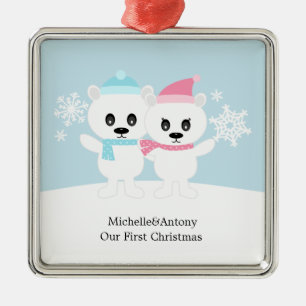 Polar Bear Couple Ornaments Silbernes Ornament