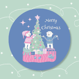 Polar Bear Cub Decoration Tree Blue Sticker