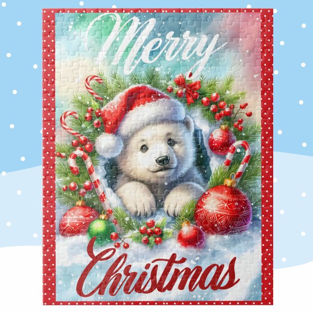 Polar Bear Cub Frohe Weihnachtskid Puzzle (Von Creator hochgeladen)