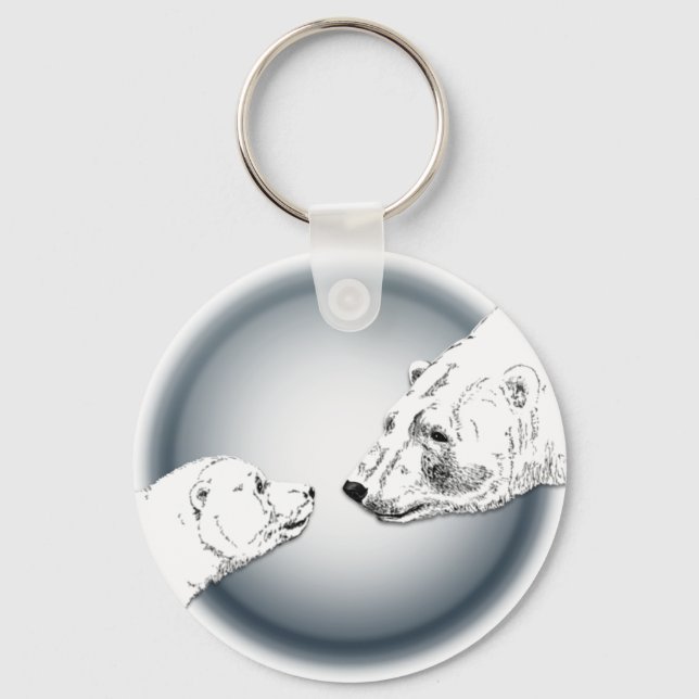 Polar Bear & Cub Key Chain Bear Art Schlüsselanhän Schlüsselanhänger (Vorderseite)