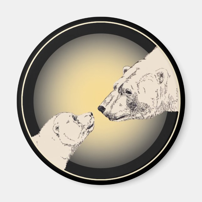 Polar Bear & Cub Kühlschrank Magent Wildlife Magnet (Vorne)