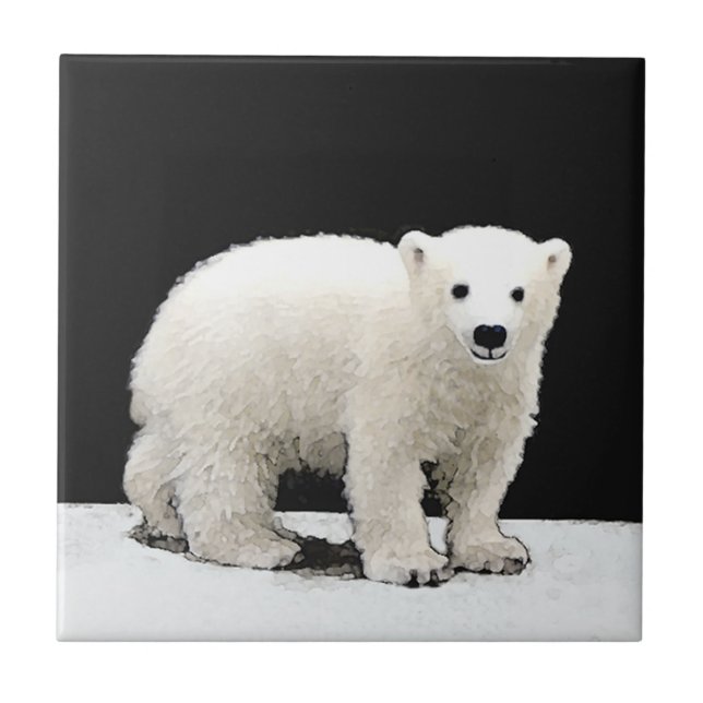 Polar Bear Cub Painting - Original Wildlife Art Fliese (Vorderseite)