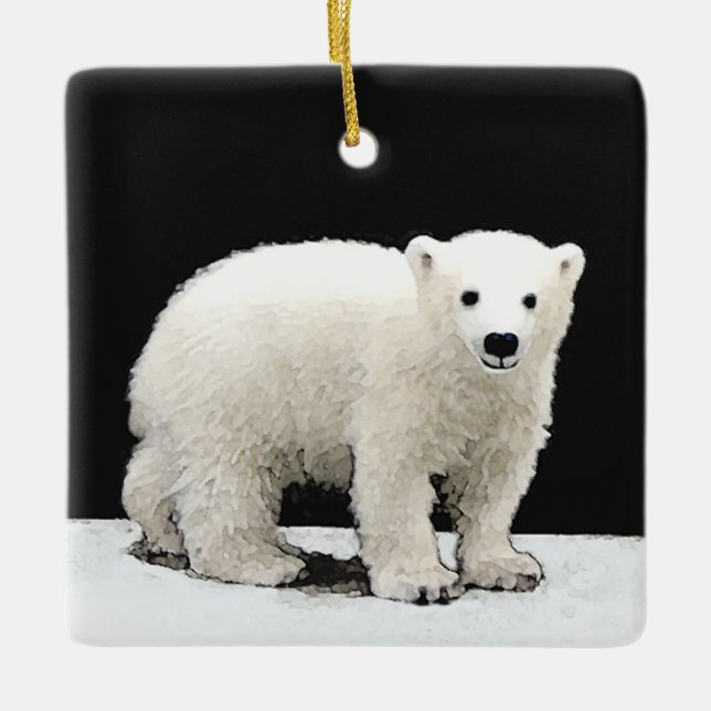 Polar Bear Cub Painting - Original Wildlife Art Keramikornament (Vorderseite)