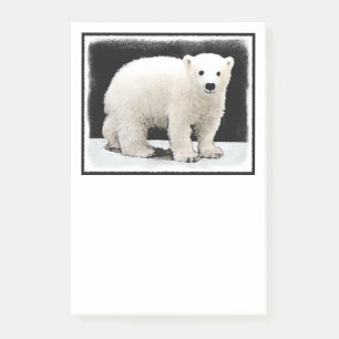 Polar Bear Cub Painting - Original Wildlife Art Post-it Klebezettel