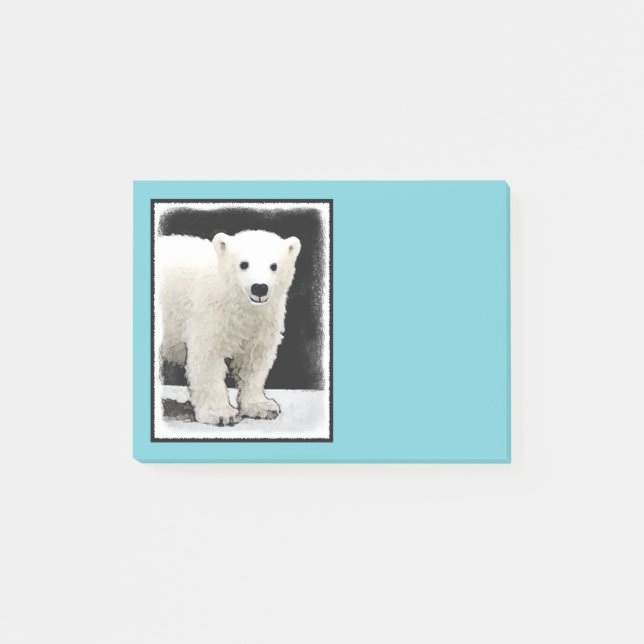 Polar Bear Cub Painting - Original Wildlife Art Post-it Klebezettel (Vorderseite)