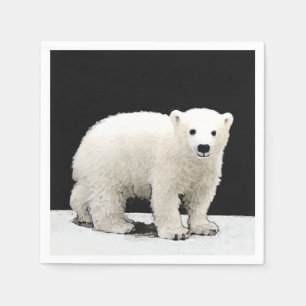 Polar Bear Cub Painting - Original Wildlife Art Serviette