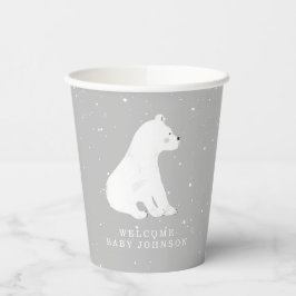 Polar Bear Cub Winter Gray Neutral Baby Dusche Pappbecher