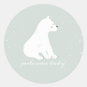 Polar Bear Cub Winter Snow Blue Baby Dusche Runder Aufkleber