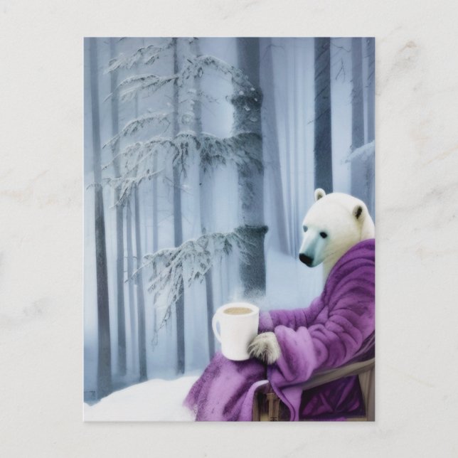 Polar Bear Drink Coffee Postkarte (Vorderseite)