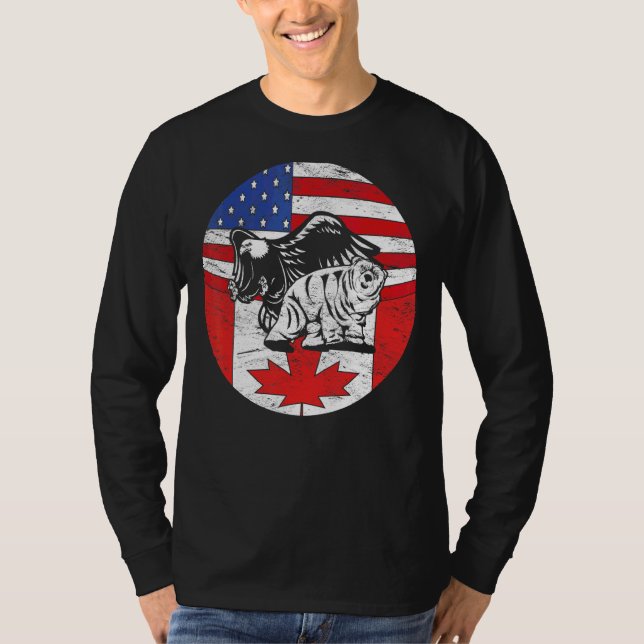 Polar Bear Eagle Usa Flag Canadian Flag America Ca T-Shirt (Vorderseite)
