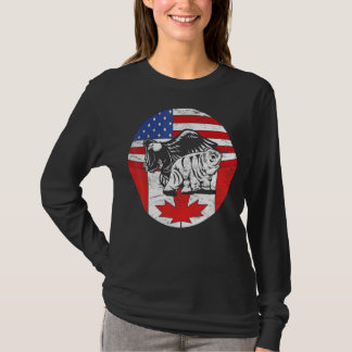 Polar Bear Eagle Usa Flag Canadian Flag America Ca T-Shirt