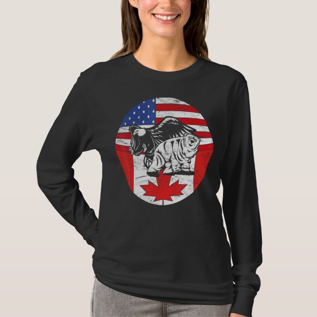 Polar Bear Eagle Usa Flag Canadian Flag America Ca T-Shirt (Vorderseite)